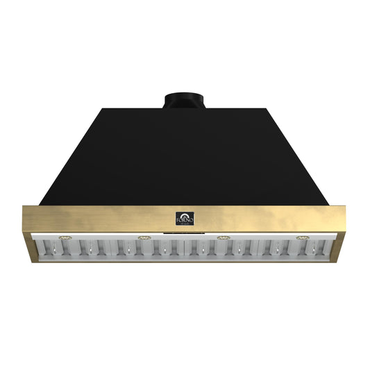 Forno FRHWM507848BLK Forno Vittorio 48-Inch Wall Mount Range Hood, Black With Antique Brass Trim, 424 Cfm Airflow, Dishwasher-Safe Baffle Filters, Remote Control, 3-Speed Fan, Bright Led Lighting.
