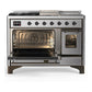 Ilve UM48FSNR3SSB Ilve Um48Fsnr3Ssb Majestic Iii 48 Inch Dual Fuel Range With 5 Black Brass Burners, Griddle And French Top, Dual Function Burner Up To 25,000 Btu (Natural Gas, Triple Glass Door, Stainless Steel, Burnished)