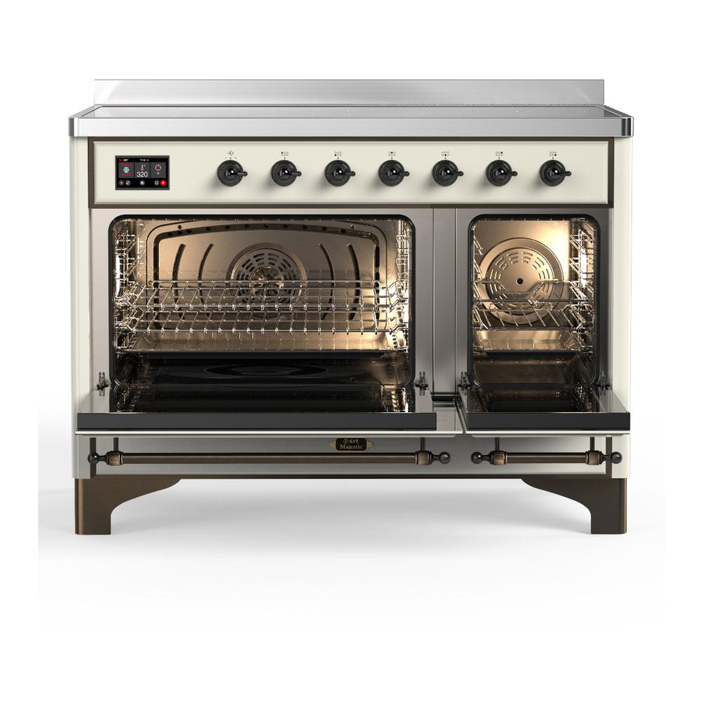 Ilve UMIB48NR3AWB Ilve Umib48Nr3Awb Majestic Iii 48 Inch Induction Range With 6 Elements, 5.02 Cu. Ft. Total Oven Capacity (Triple Glass Door, Antique White, Burnished)