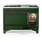 Ilve UM48FQNR3EGB Ilve Um48Fqnr3Egb Majestic Iii 48 Inch Dual Fuel Range With 8 Burners And Griddle, Dual Function Burner Up To 25,000 Btu (Natural Gas, Solid Door, Emerald Green, Burnished)
