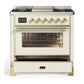Ilve UM36FNR3AWGLP Ilve Um36Fnr3Awglp Majestic Iii 36 Inch Dual Fuel Range With 6 Black Brass Burners And Griddle, Dual Function Burner Up To 25,000 Btu (Triple Glass Door, Antique White, Brass, Liquid Propane)