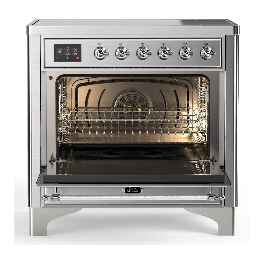 Ilve UMIB36QNR3SSC Ilve Umib36Qnr3Ssc Majestic Iii 36 Inch Induction Range With 6 Elements, 3.5 Cu. Ft. Total Oven Capacity (Solid Door, Stainless Steel, Chrome)