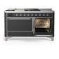 Ilve UM60FSQNR3MGCLP Ilve Um60Fsqnr3Mgclp Majestic Iii 60 Inch Dual Fuel Range With 7 Burners, Griddle And French Top, Dual Function Burner With Up To 25,000 Btu (Liquid Propane, Solid Door, Graphite Matte, Chrome)