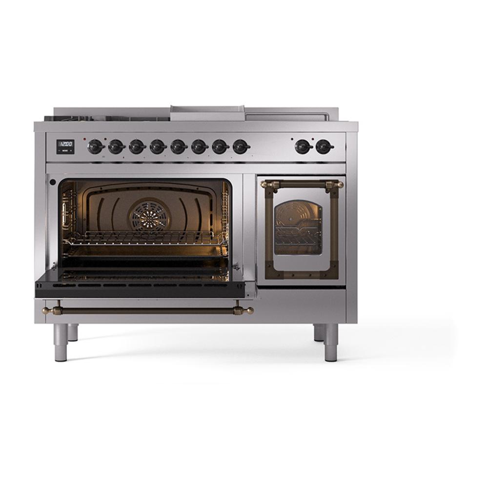 Ilve UN48FSNMPSSB Ilve Un48Fsnmpssb Nostalgie Ii Noblesse 48" Dual Fuel Range (5 Sealed Burners + Griddle + French Top, Natural Gas, Triple Glass Door, Stainless Steel, Burnished)