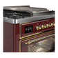 Ilve UM36FNR3BUG Ilve Um36Fnr3Bug Majestic Iii 36 Inch Dual Fuel Range With 6 Black Brass Burners And Griddle, Dual Function Burner Up To 25,000 Btu (Triple Glass Door, Burgundy, Brass, Natural Gas)