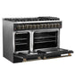 Forno FFSGS615648BLK Galiano 48-Inch Dual Fuel Range Black & Antique Brass Design With 8 Sealed Burners 107,000 Btu, 6.58 Cu. Ft. Double Ovens & Griddle
