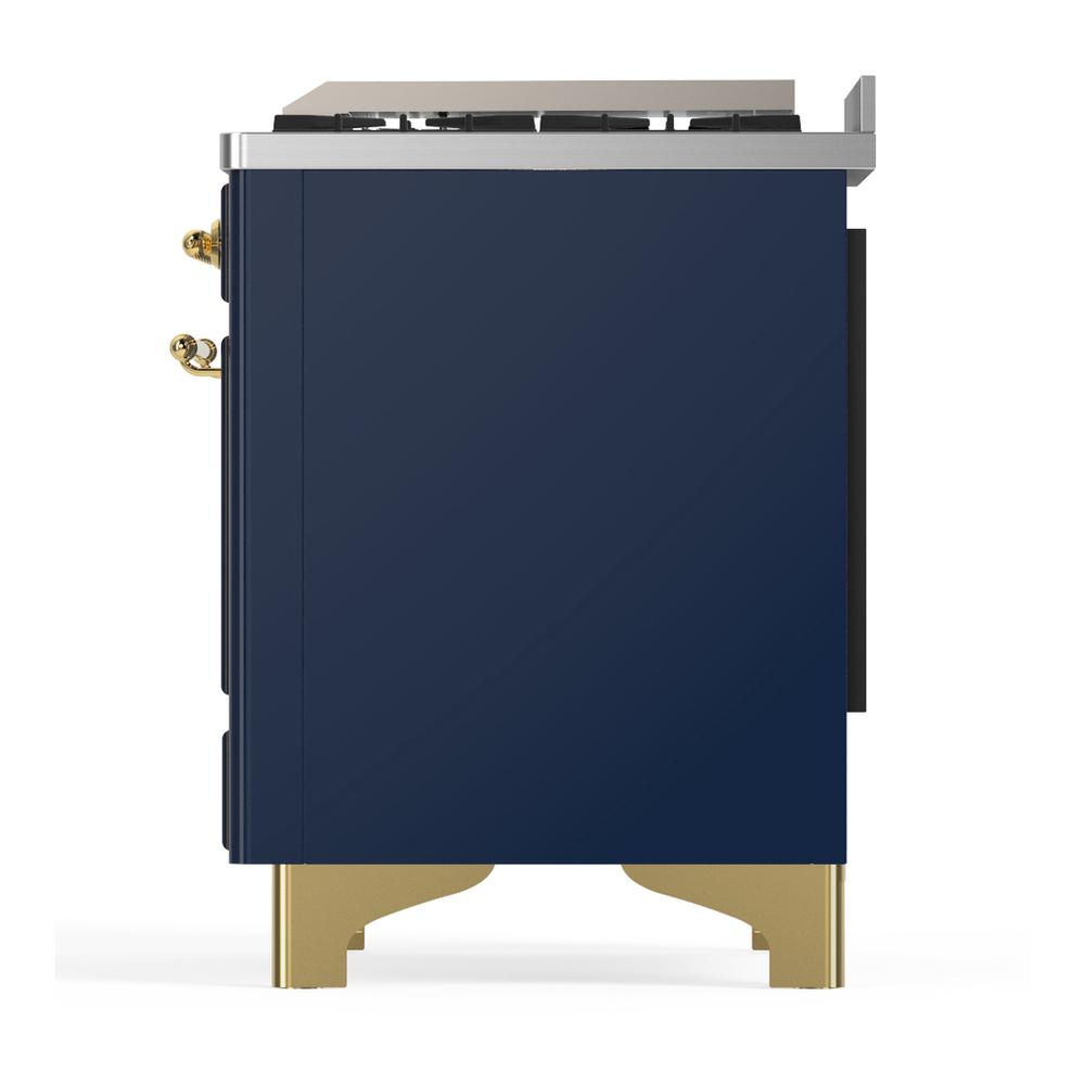 Ilve UM36FQNR3MBGLP Ilve Um36Fqnr3Mbglp Majestic Iii 36 Inch Dual Fuel Range With 6 Black Brass Burners And Griddle, Dual Function Burner Up To 25,000 Btu (Solid Door, Midnight Blue, Brass, Liquid Propane)