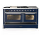 Ilve UM60FSNR3MBC Ilve Um60Fsnr3Mbc Majestic Iii 60 Inch Dual Fuel Range With 7 Burners, Griddle And French Top, Dual Function Burner With Up To 25,000 Btu (Natural Gas, Triple Glass Door, Midnight Blue, Chrome)