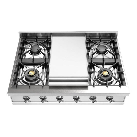 Ilve UHCP36FNSSC Ilve Uhcp36Fnssc Nostalgie Ii 36 Inch Built-In Gas Rangetop With 6 Burners And Griddle, In Stainless Steel (Natural Gas, Chrome)