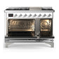 Ilve UM48FQNR3WHC Ilve Um48Fqnr3Whc Majestic Iii 48 Inch Dual Fuel Range With 8 Burners And Griddle, Dual Function Burner Up To 25,000 Btu (Natural Gas, Solid Door, White, Chrome)
