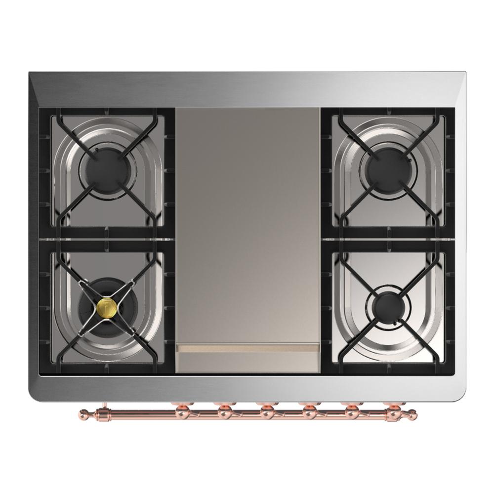 Ilve UM36FQNR3AWP Ilve Um36Fqnr3Awp Majestic Iii 36 Inch Dual Fuel Range With 6 Black Brass Burners And Griddle, Dual Function Burner Up To 25,000 Btu (Solid Door, Antique White, Copper, Natural Gas)