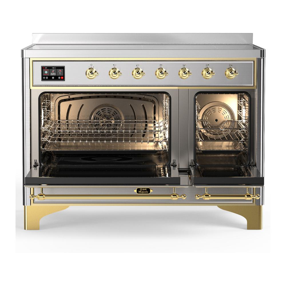 Ilve UMIB48QNR3SSG Ilve Umib48Qnr3Ssg Majestic Iii 48 Inch Induction Range With 6 Elements, 5.02 Cu. Ft. Total Oven Capacity (Solid Door, Stainless Steel, Brass)