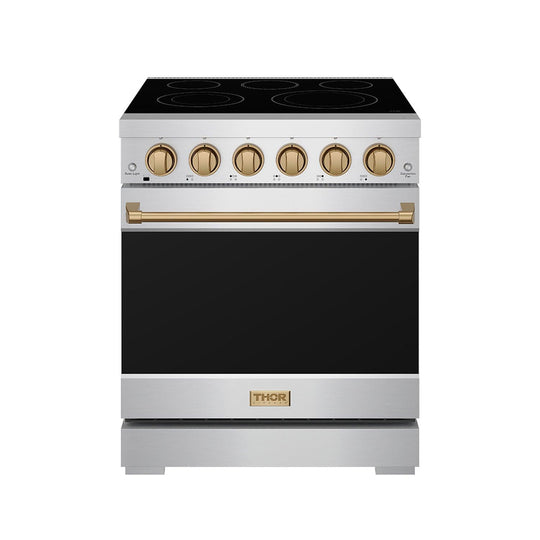 Thor Kitchen RSE30PBRZ 30 Inch Professional Electric Range With Precision Knob Control In Stainless Steel And Bronze Gordon Ramsay Series