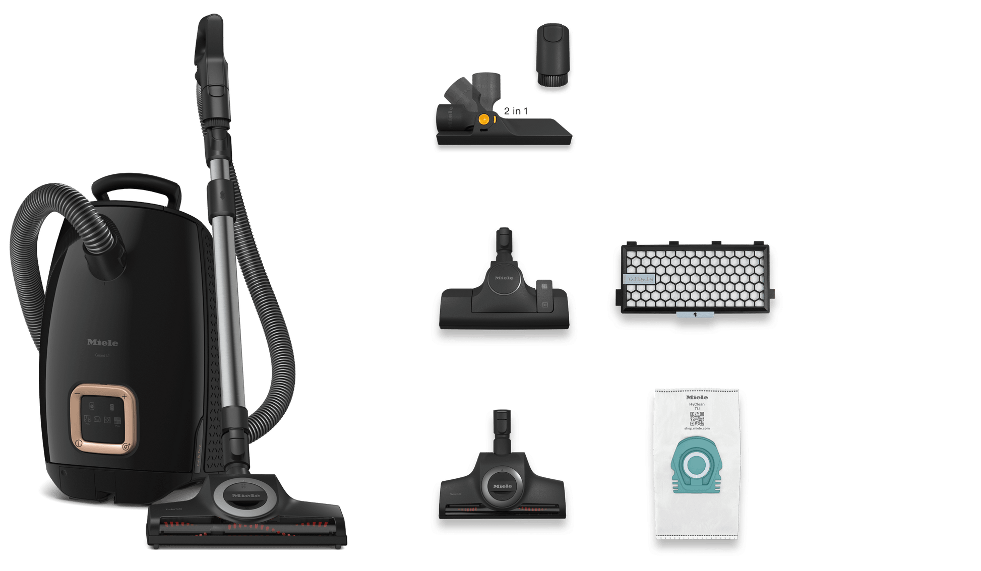 Miele GUARDL1CATDOGOB Guard L1 Cat & Dog Obsidian Black - Canister Vacuum Cleaners Powerful Attachment For Removing Pet Hair Ideal For Pet Owners