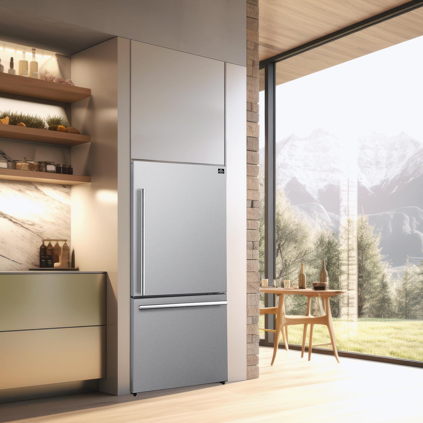 Forno FFFFD178531S Forno Milano Espresso 31-Inch Bottom Freezer Refrigerator, Stainless Steel, 17.2 Cu.Ft Capacity, Right Swing Door, Energy Efficient