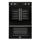 Forno FBOEL134030BLK Forno Asti 30-Inch Double Electric Wall Oven With Upper French Doors In Black & Antique Brass, 7.36 Cu. Ft. Dual True Convection, 7,200W, Air Fry, Sous Vide, Self-Clean
