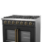 Forno FFSGS644436BLK Forno Galiano 36-Inch French Door Gas Range Black And Antique Brass Design, 6 Sealed Burners 83,000 Btu, 5.36 Cu.Ft. Convection Oven