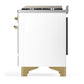 Ilve UM60FSQNR3WHGLP Ilve Um60Fsqnr3Whglp Majestic Iii 60 Inch Dual Fuel Range With 7 Burners, Griddle And French Top, Dual Function Burner With Up To 25,000 Btu (Liquid Propane, Solid Door, White, Brass)