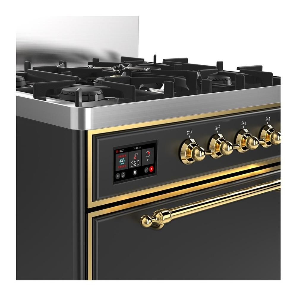 Ilve UM30QNR3MGGLP Ilve Um30Qnr3Mgglp Majestic Iii 30 Inch Dual Fuel Range With 5 Black Brass Burners, Dual Function Burner Up To 25,000 Btu (Liquid Propane, Solid Door, Graphite Matte, Brass)