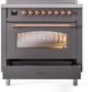 Ilve UPI366NMPMGP Nostalgie Ii 36 Inch Electric Freestanding Range In Matte Graphite With Copper Trim