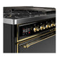 Ilve UM48FQNR3BKG Ilve Um48Fqnr3Bkg Majestic Iii 48 Inch Dual Fuel Range With 8 Burners And Griddle, Dual Function Burner Up To 25,000 Btu (Natural Gas, Solid Door, Glossy Black, Brass)