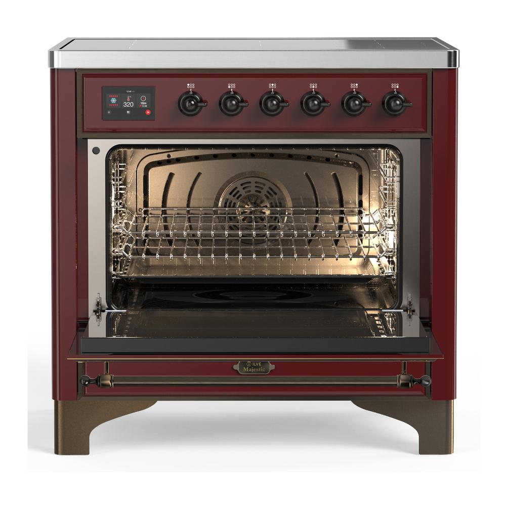 Ilve UMIB36NR3BUB Ilve Umib36Nr3Bub Majestic Iii 36 Inch Induction Range With 6 Elements, 3.5 Cu. Ft. Total Oven Capacity (Triple Glass Door, Burgundy, Burnished)