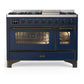 Ilve UM48FNR3MBP Ilve Um48Fnr3Mbp Majestic Iii 48 Inch Dual Fuel Range With 8 Burners And Griddle, Dual Function Burner Up To 25,000 Btu (Natural Gas, Triple Glass Door, Midnight Blue, Copper)