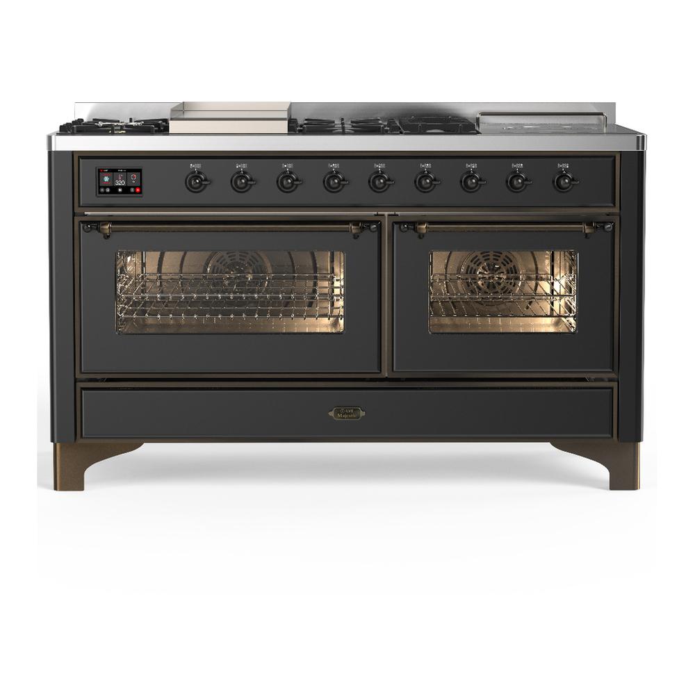 Ilve UM60FSNR3MGBLP Ilve Um60Fsnr3Mgblp Majestic Iii 60 Inch Dual Fuel Range With 7 Burners, Griddle And French Top, Dual Function Burner With Up To 25,000 Btu (Liquid Propane, Triple Glass Door, Graphite Matte, Burnished)