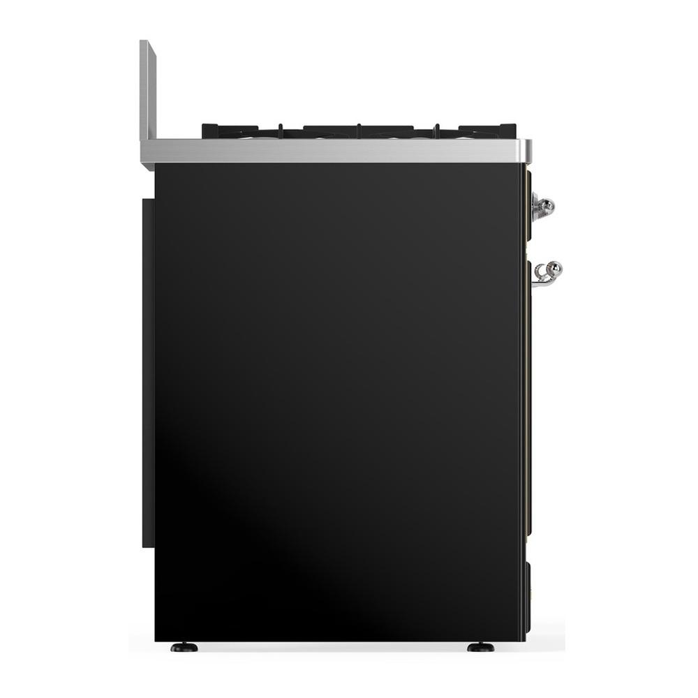 Ilve UM30NR3BKC Ilve Um30Nr3Bkc Majestic Iii 30 Inch Dual Fuel Range With 5 Black Brass Burners, Dual Function Burner Up To 25,000 Btu (Natural Gas, Triple Glass Door, Glossy Black, Chrome)