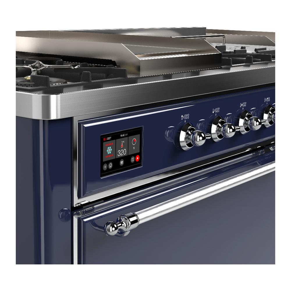 Ilve UM60FSQNR3MBCLP Ilve Um60Fsqnr3Mbclp Majestic Iii 60 Inch Dual Fuel Range With 7 Burners, Griddle And French Top, Dual Function Burner With Up To 25,000 Btu (Liquid Propane, Solid Door, Midnight Blue, Chrome)