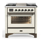 Ilve UM36FNR3AWB Ilve Um36Fnr3Awb Majestic Iii 36 Inch Dual Fuel Range With 6 Black Brass Burners And Griddle, Dual Function Burner Up To 25,000 Btu (Triple Glass Door, Antique White, Burnished, Natural Gas)