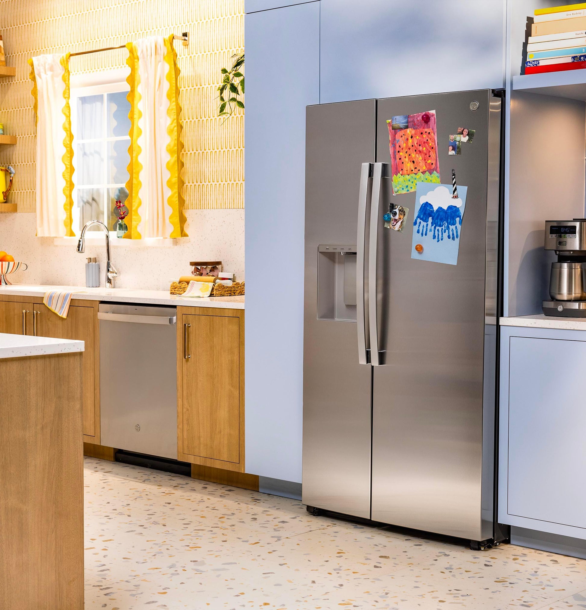 Ge Appliances GZS24PYYFS Ge® 23.5 Cu. Ft. Counter-Depth Side-By-Side Refrigerator With Led Light Walls And Extra Tall Dispenser