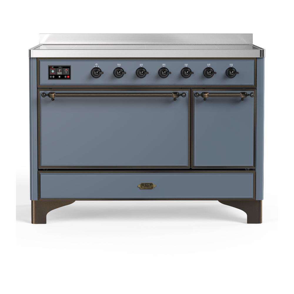 Ilve UMIB48QNR3BGB Ilve Umib48Qnr3Bgb Majestic Iii 48 Inch Induction Range With 6 Elements, 5.02 Cu. Ft. Total Oven Capacity (Solid Door, Blue Grey, Burnished)