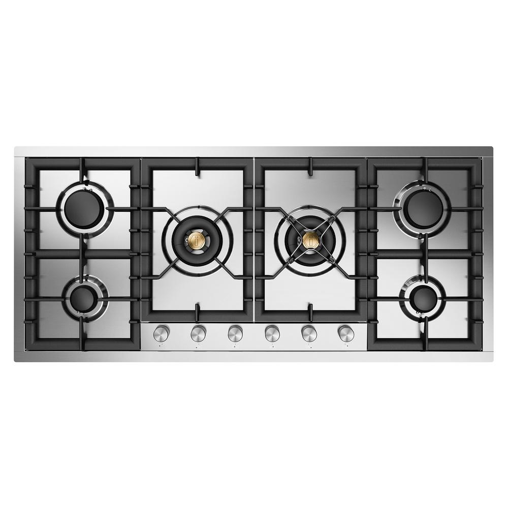 Ilve UHCPT125SSLP Ilve Uhcpt125Sslp Professional Plus Ii 48 Inch Built-In Gas Cooktop With Total Black Brass Burners, In Stainless Steel (6 Sealed Burners, Liquid Propane)