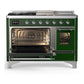Ilve UM48FSNR3EGCLP Ilve Um48Fsnr3Egclp Majestic Iii 48 Inch Dual Fuel Range With 5 Black Brass Burners, Griddle And French Top, Dual Function Burner Up To 25,000 Btu (Liquid Propane, Triple Glass Door, Emerald Green, Chrome)