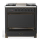 Ilve UM36FQNR3MGBLP Ilve Um36Fqnr3Mgblp Majestic Iii 36 Inch Dual Fuel Range With 6 Black Brass Burners And Griddle, Dual Function Burner Up To 25,000 Btu (Solid Door, Graphite Matte, Burnished, Liquid Propane)