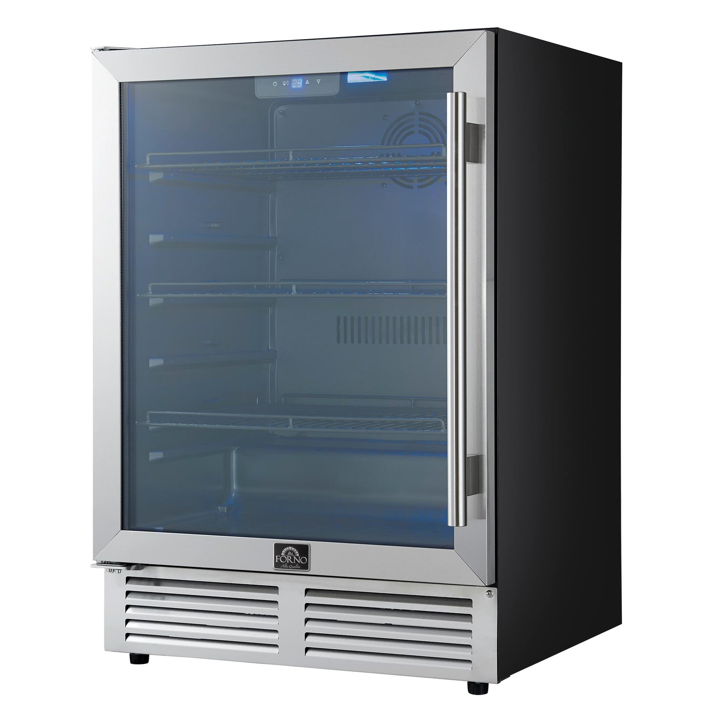 Forno FWCDR666524S Forno Frescolino 24 Inch Beverage Cooler, Stainless Steel, With Led Lighting, Triple Glass Door, 188 Can Capacity, Built-In Or Freestanding