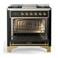 Ilve UM36FQNR3BKG Ilve Um36Fqnr3Bkg Majestic Iii 36 Inch Dual Fuel Range With 6 Black Brass Burners And Griddle, Dual Function Burner Up To 25,000 Btu (Solid Door, Glossy Black, Brass, Natural Gas)