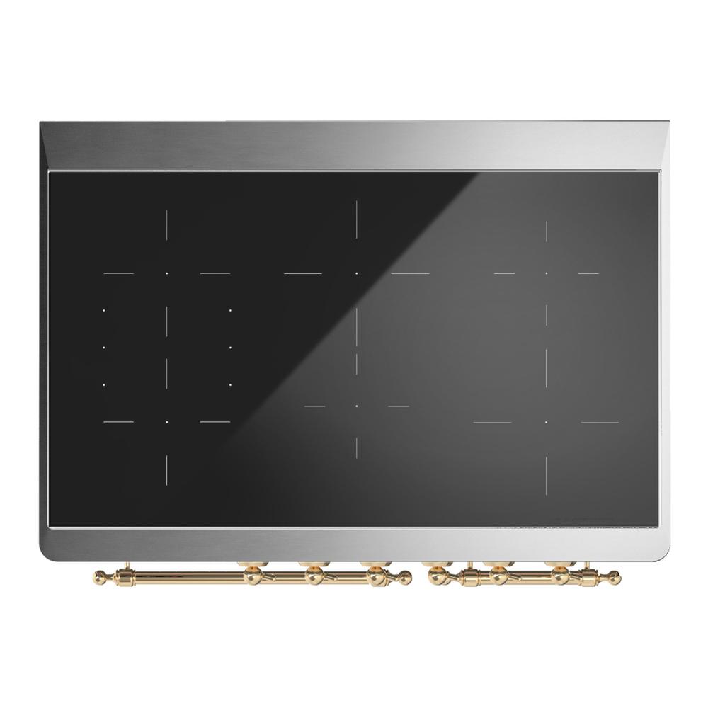 Ilve UMDIB40QNR3WHG Ilve Umdib40Qnr3Whg Majestic Iii 40 Inch Induction Range With 6 Elements, 3.82 Cu. Ft. Total Oven Capacity (Solid Door, White, Brass)