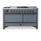 Ilve UM60FSQNR3BGBLP Ilve Um60Fsqnr3Bgblp Majestic Iii 60 Inch Dual Fuel Range With 7 Burners, Griddle And French Top, Dual Function Burner With Up To 25,000 Btu (Liquid Propane, Solid Door, Blue Grey, Burnished)