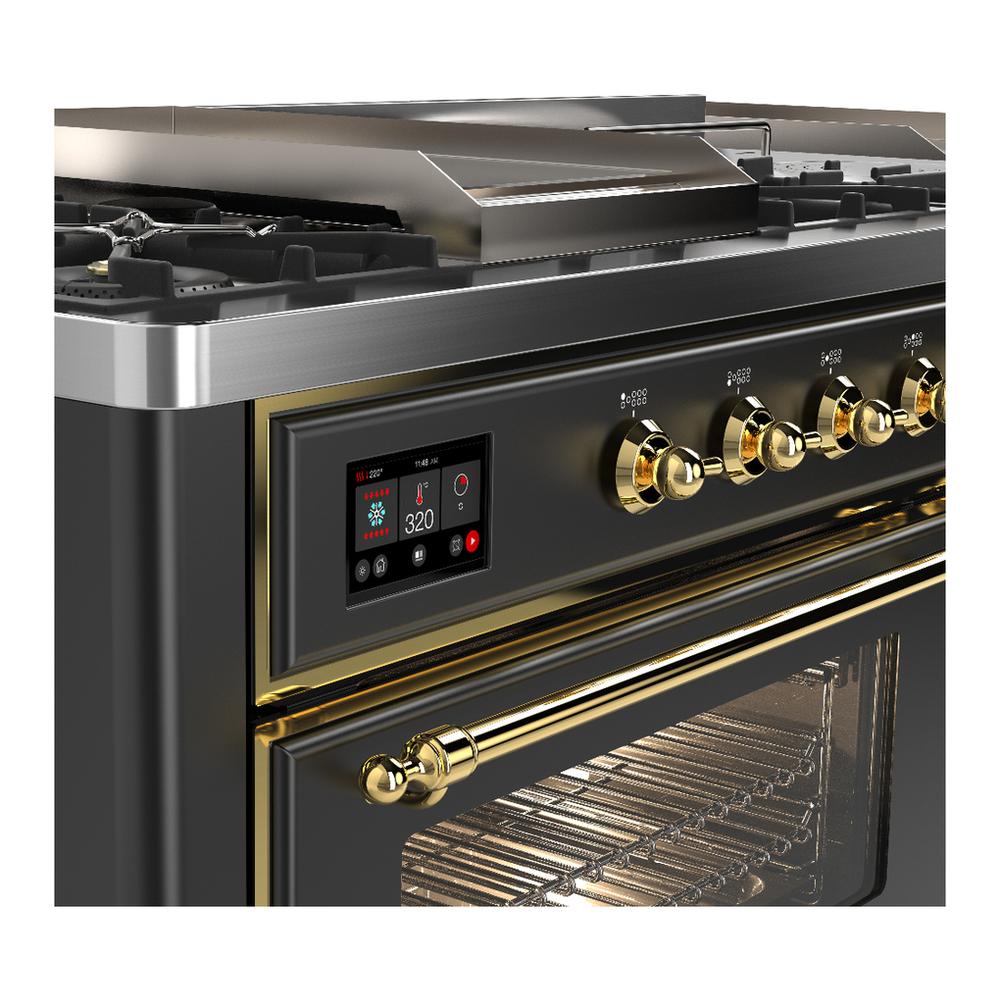 Ilve UM60FSNR3MGG Ilve Um60Fsnr3Mgg Majestic Iii 60 Inch Dual Fuel Range With 7 Burners, Griddle And French Top, Dual Function Burner With Up To 25,000 Btu (Natural Gas, Triple Glass Door, Graphite Matte, Brass)