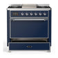 Ilve UM36FQNR3MBCLP Ilve Um36Fqnr3Mbclp Majestic Iii 36 Inch Dual Fuel Range With 6 Black Brass Burners And Griddle, Dual Function Burner Up To 25,000 Btu (Solid Door, Midnight Blue, Chrome, Liquid Propane)