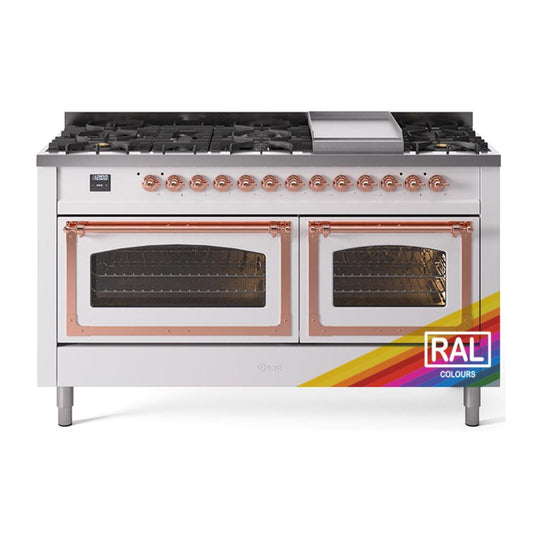 Ilve UN60FNMPRAP Ilve Un60Fnmprap Nostalgie Ii Noblesse 60" Dual Fuel Range (9 Sealed Burners + Griddle, Natural Gas, Triple Glass Door, Ral, Copper)