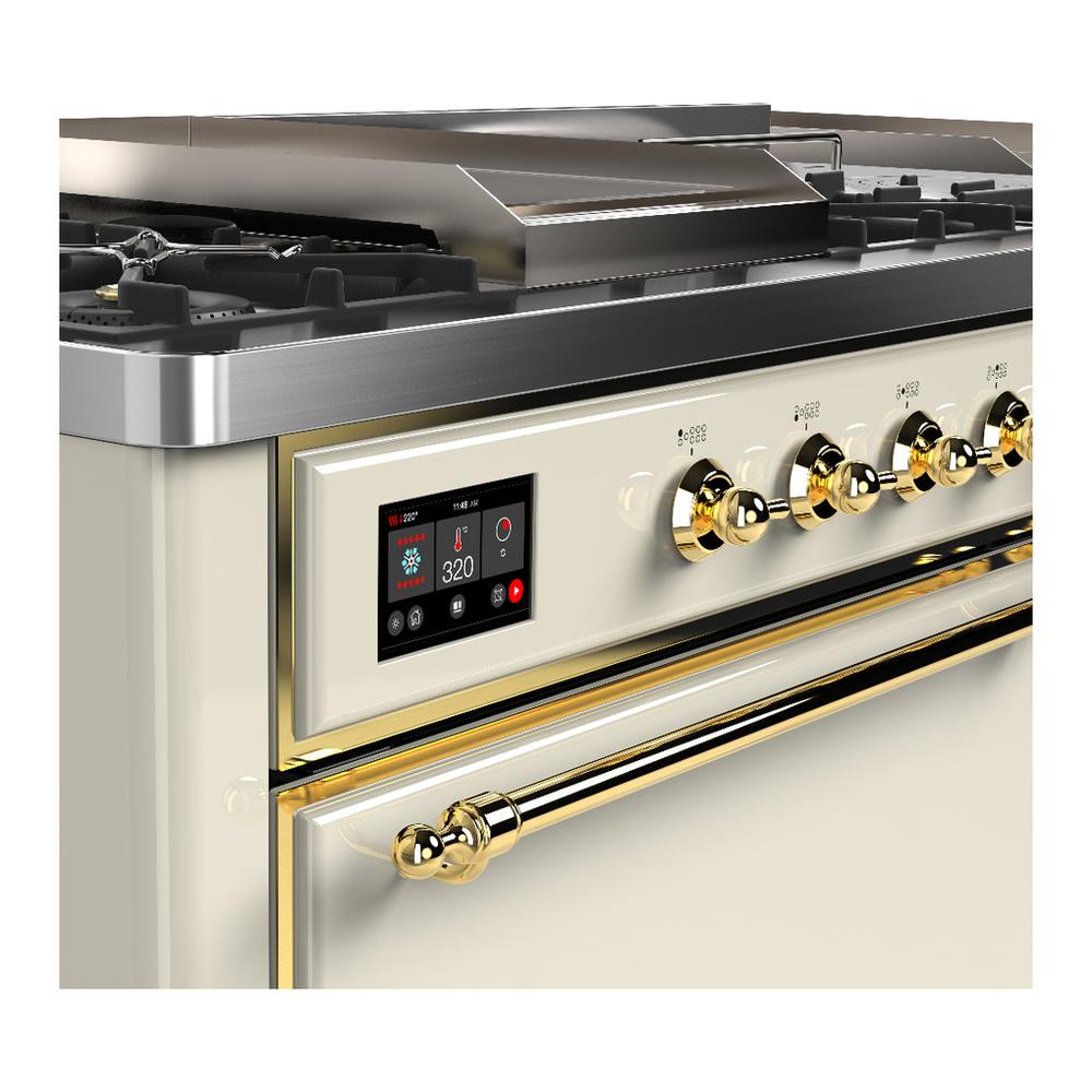 Ilve UM60FSQNR3AWGLP Ilve Um60Fsqnr3Awglp Majestic Iii 60 Inch Dual Fuel Range With 7 Burners, Griddle And French Top, Dual Function Burner With Up To 25,000 Btu (Liquid Propane, Solid Door, Antique White, Brass)