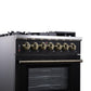 Forno FFSGS612530BLK Forno Massimo 30-Inch Freestanding Dual Fuel Range In Black With Antique Brass Accessories, 4 Burners, 4.32 Cu. Ft. Convection Oven
