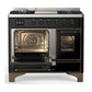 Ilve UMD40FNR3BKB Ilve Umd40Fnr3Bkb Majestic Iii 40 Inch Dual Fuel Range With 6 Burners And Griddle, Dual Function Burner Up To 25,000 Btu (Natural Gas, Triple Glass Door, Glossy Black, Burnished)