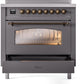 Ilve UPI366NMPMGB Nostalgie Ii 36 Inch Electric Freestanding Range In Matte Graphite With Bronze Trim