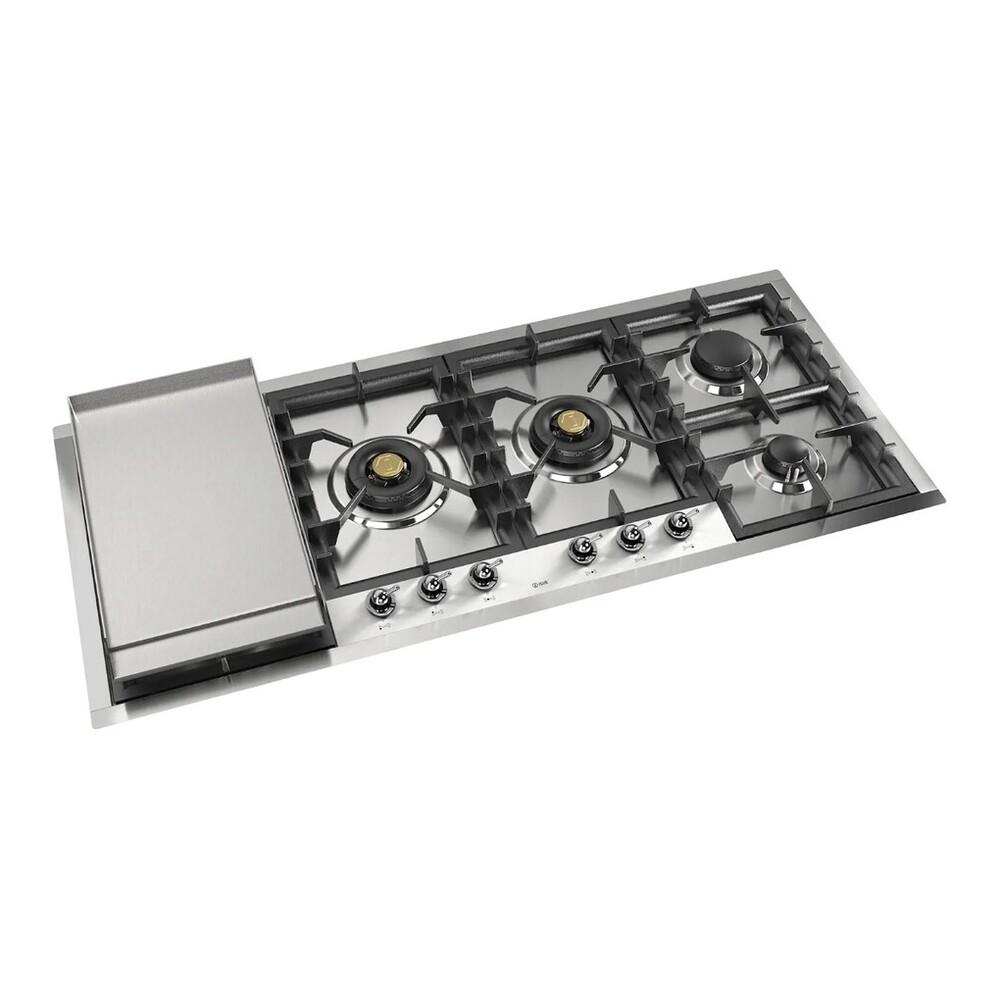 Ilve UHCPT125FNSSCLP Ilve Uhcpt125Fnssclp Nostalgie Ii 48 Inch Built-In Gas Cooktop With Total Black Brass Burners, In Stainless Steel (6 Sealed Burners + Left Griddle, Liquid Propane, Chrome)