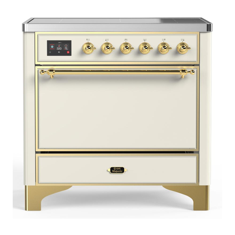 Ilve UMIB36QNR3AWG Ilve Umib36Qnr3Awg Majestic Iii 36 Inch Induction Range With 6 Elements, 3.5 Cu. Ft. Total Oven Capacity (Solid Door, Antique White, Brass)