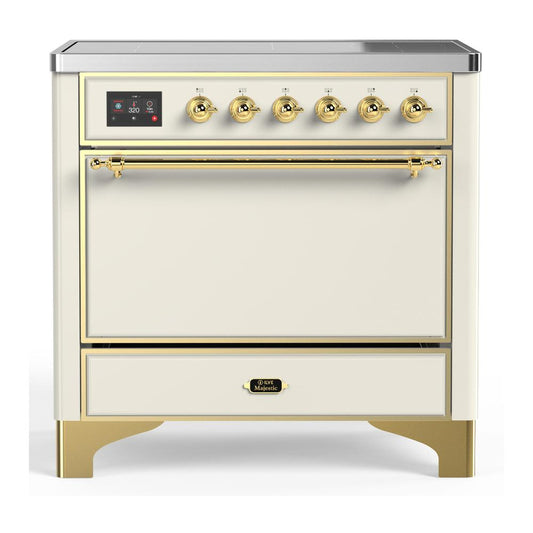 Ilve UMIB36QNR3AWG Ilve Umib36Qnr3Awg Majestic Iii 36 Inch Induction Range With 6 Elements, 3.5 Cu. Ft. Total Oven Capacity (Solid Door, Antique White, Brass)